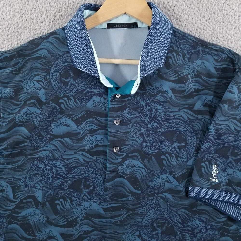 Greyson Polo Shirt Mens XXL Blue Magic Dragon Aegean Performance Golf Stretch